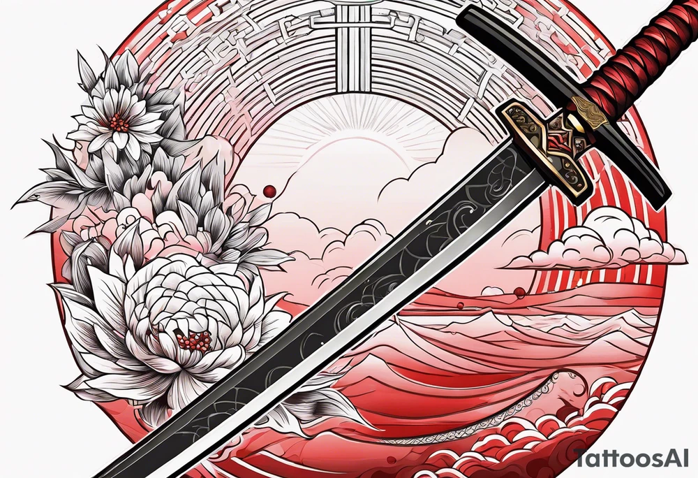 katana, , red sun tattoo idea