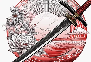 katana, , red sun tattoo idea