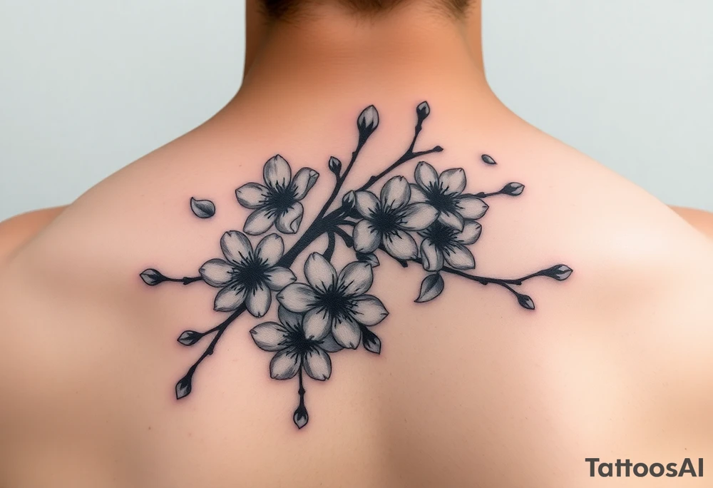 delicate cherry blossoms swirling in spring breeze with petals tattoo idea