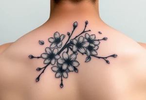 delicate cherry blossoms swirling in spring breeze with petals tattoo idea