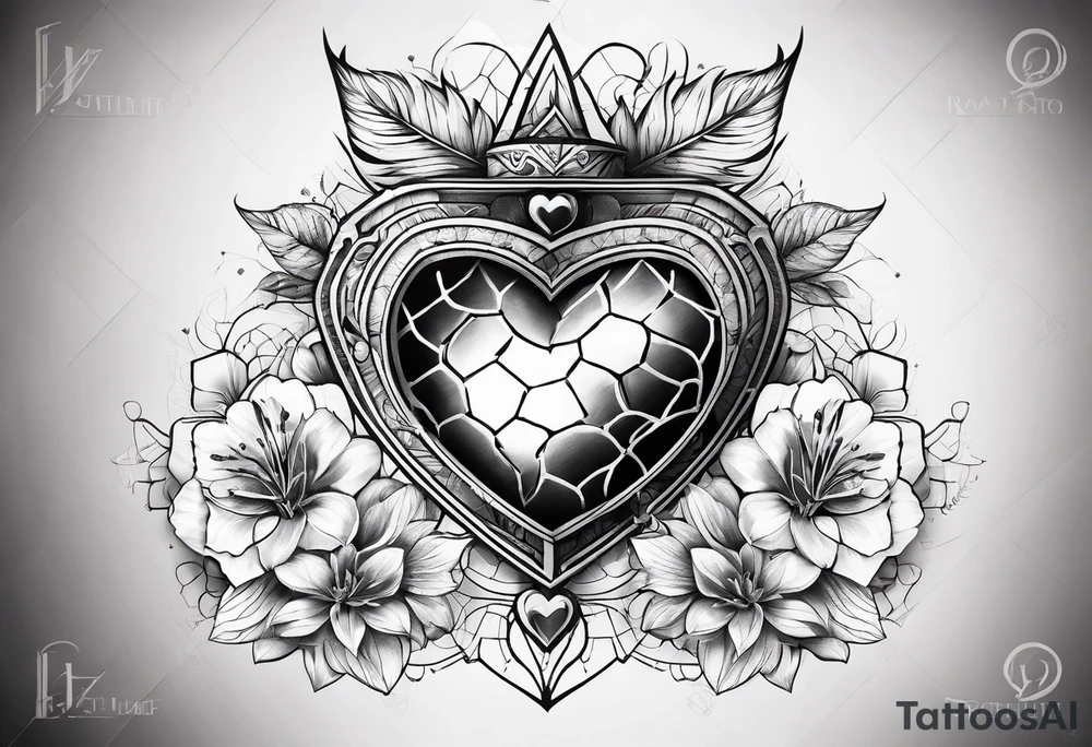 chest tattoo hexagon heart tattoo idea