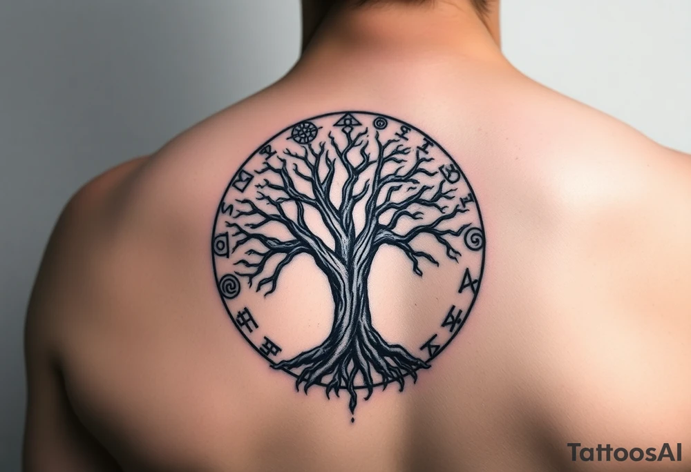 tree of life with circle of runes tattoo idea