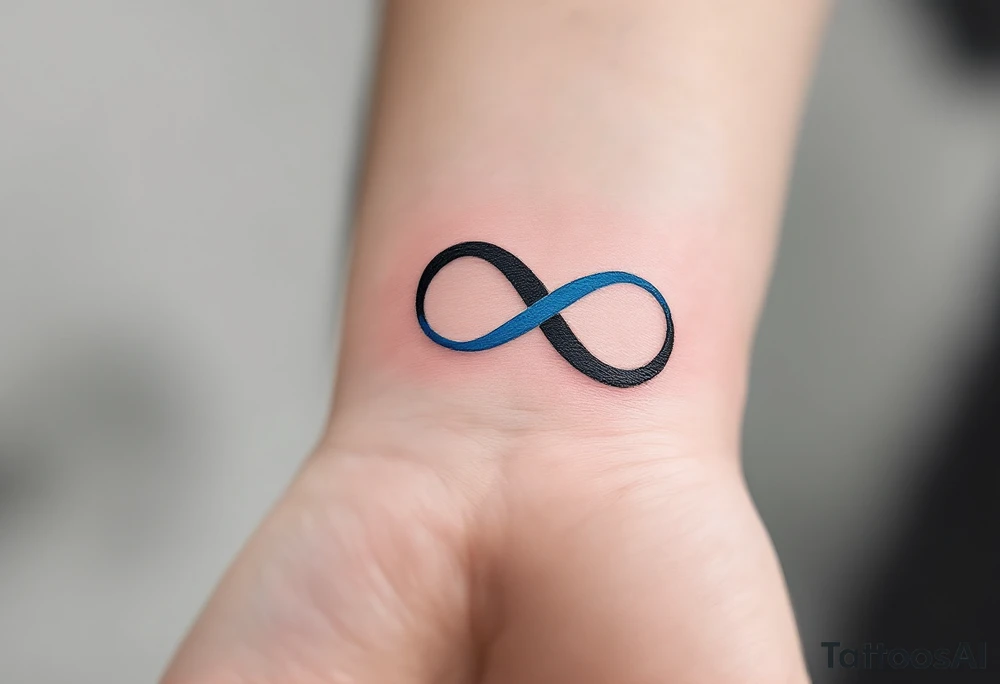 Family in an infinity symbol, one half black, the other shaded in cobalt blue. tattoo idea
