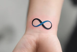 Family in an infinity symbol, one half black, the other shaded in cobalt blue. tattoo idea