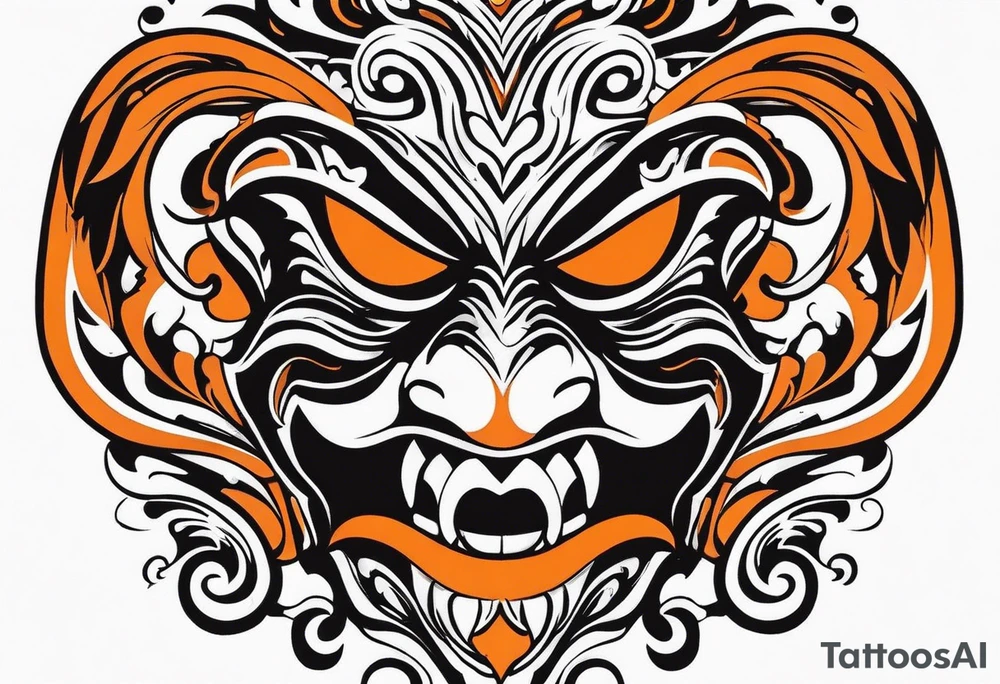 Laughing mask that is orange and black tattoo idea