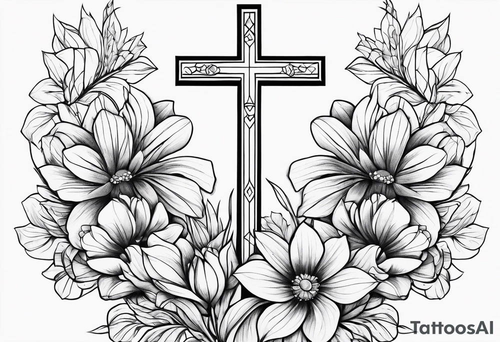 Cross, flowers, zoomed-out tattoo idea