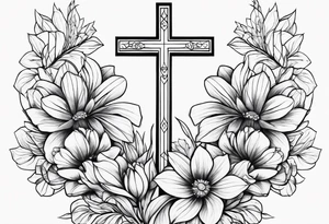 Cross, flowers, zoomed-out tattoo idea