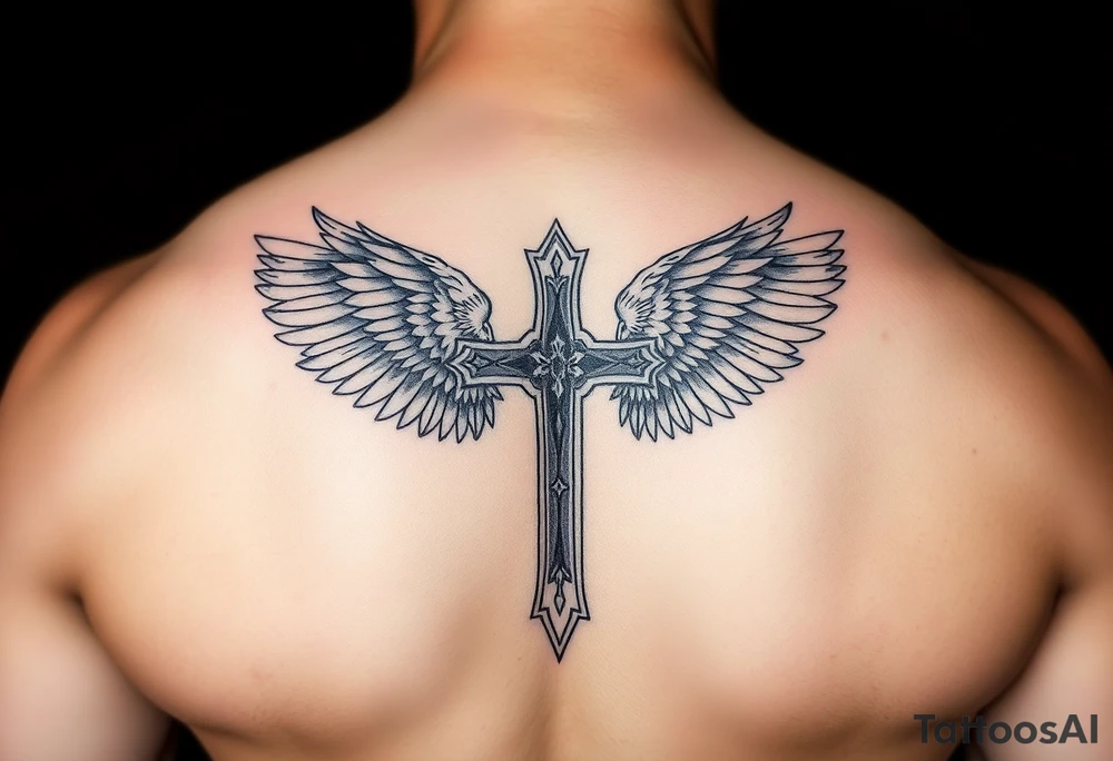 Cross with angels tattoo idea