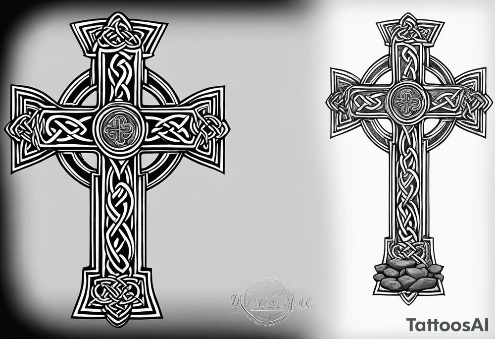 Stone Celtic cross sitting on a stone tattoo idea