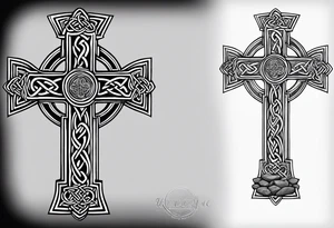 Stone Celtic cross sitting on a stone tattoo idea