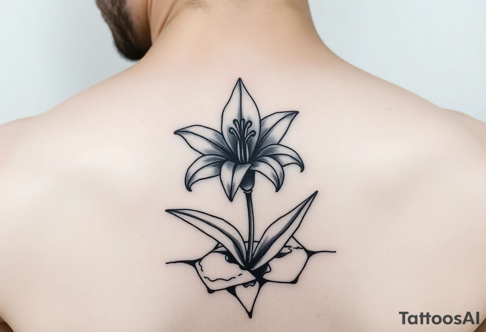 lily coming up out of the tile floor tattoo idea