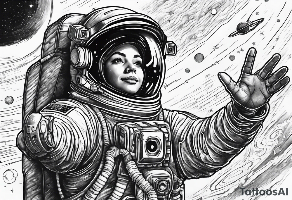 Astronaut reaching hand out to space tattoo idea