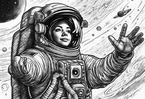Astronaut reaching hand out to space tattoo idea