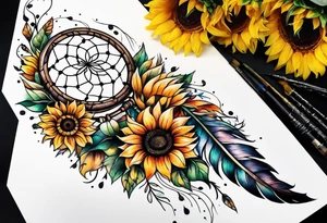 Dreamcatcher and sunflowers forearm sleeve tattoo idea