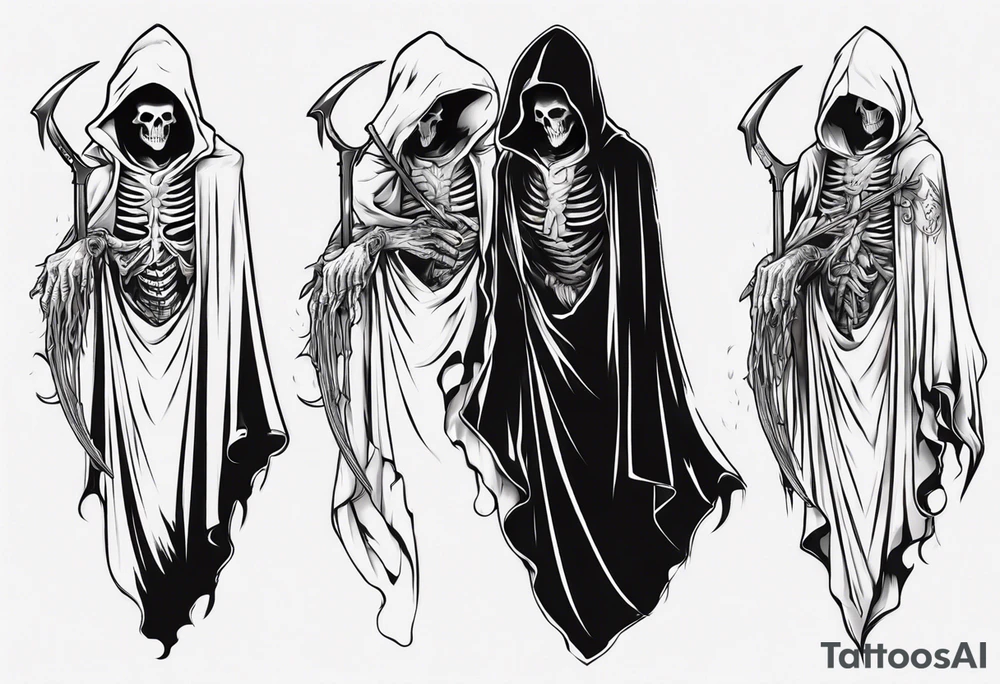 Upper half of a hooded reaper with no weapon tattoo idea Upper half of a hooded reaper with no weapon tattoo idea
