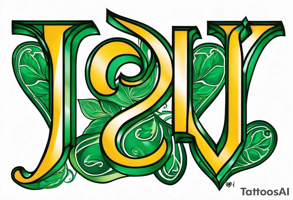 Emerald heart with “J+K” tattoo idea