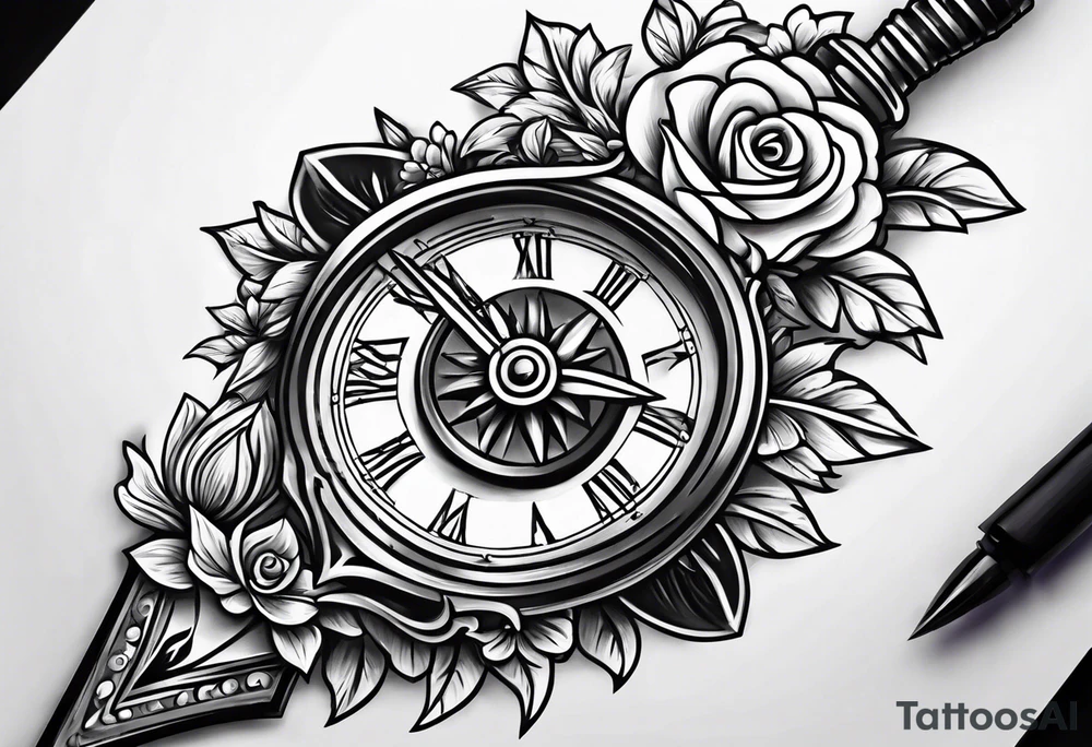 Dagger with hourglass blade and flower handle tattoo idea Dagger with hourglass blade and flower handle tattoo idea