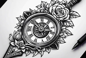 Dagger with hourglass blade and flower handle tattoo idea