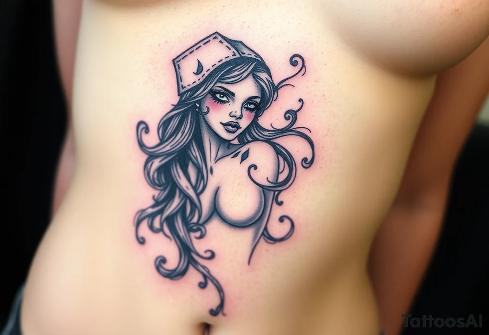 Naked Zombie pinup girl tattoo idea