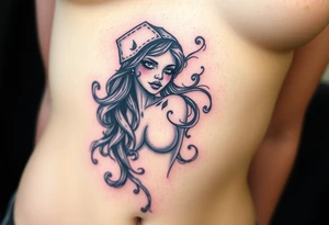 Naked Zombie pinup girl tattoo idea