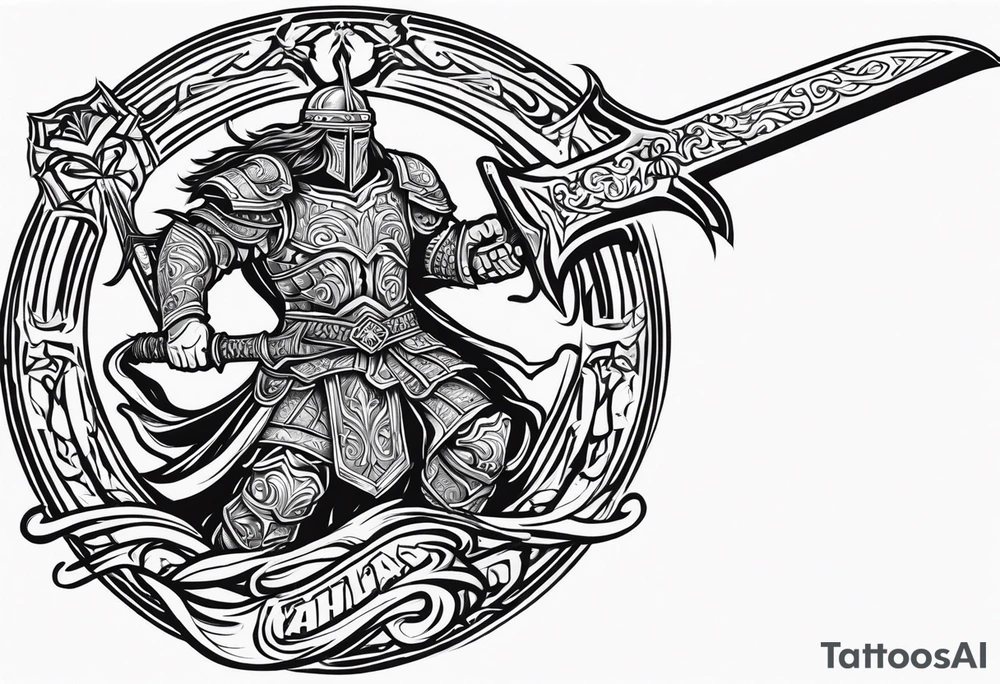 Valhalla sword warrior funeral tattoo idea