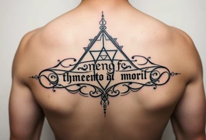 Can you please design a tattoo of an ambigram combining the phrase “memento mori” and “this shall pass” tattoo idea