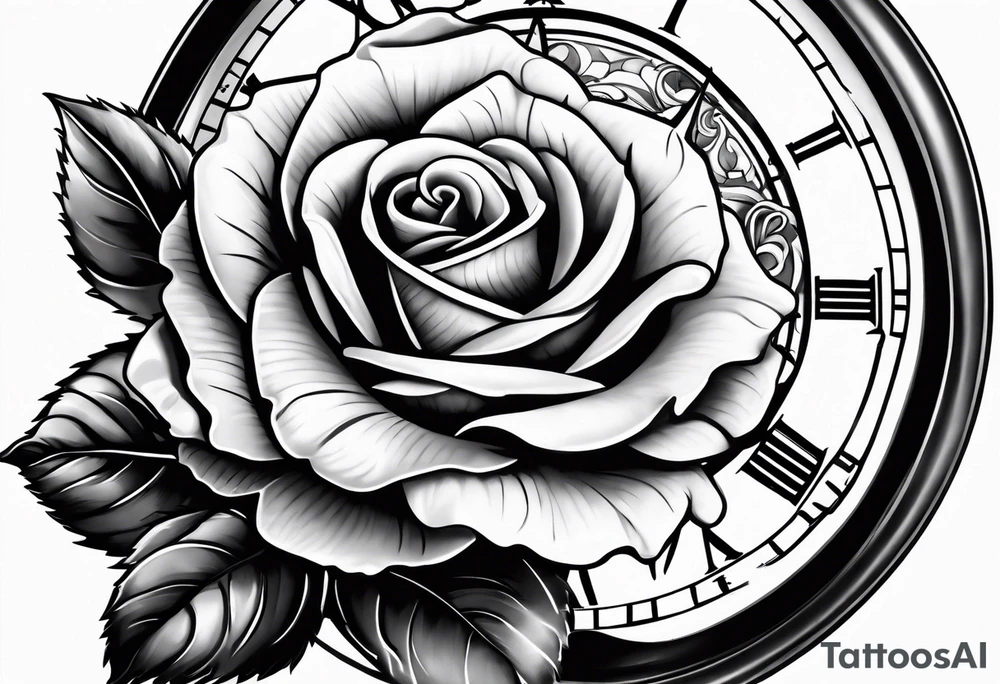 Rose and clock tattoo idea