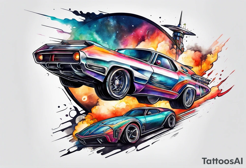 futuristic rocket time machine car tattoo idea