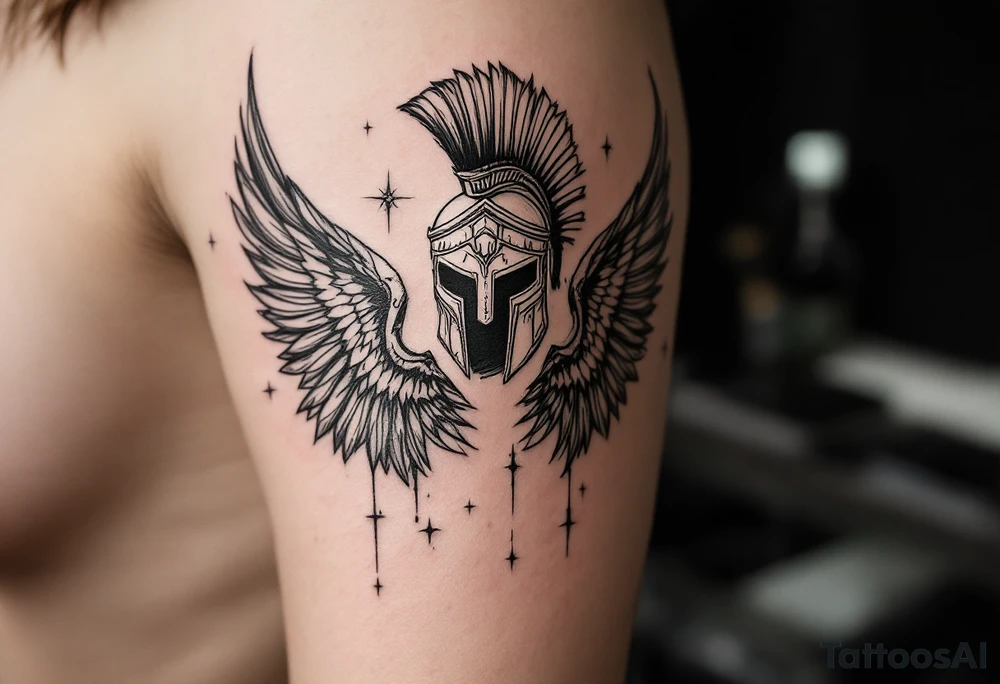 forearm tattoo of a spartan warrior with angel wings tattoo idea