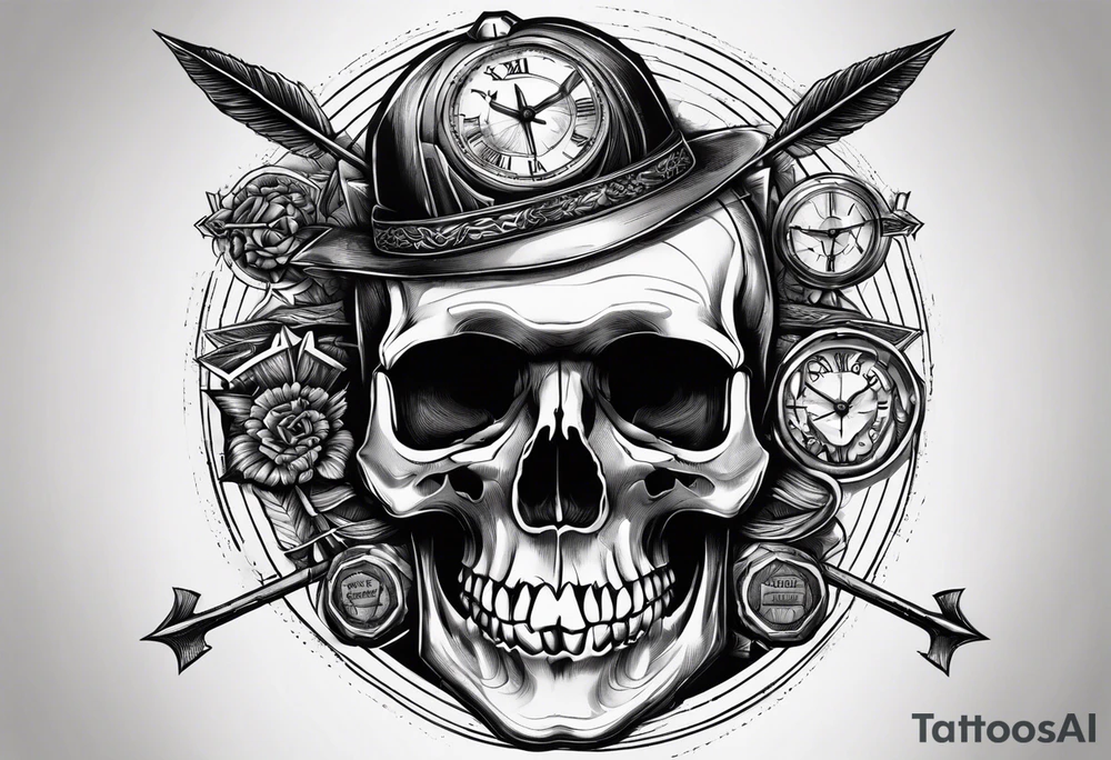 A skull in which instead of brains there are arrows pointing to different points in time (past, present, future), with the motto “Use wisely.” tattoo idea