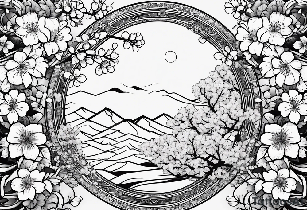 Cherry blossoms around the number 7 tattoo idea