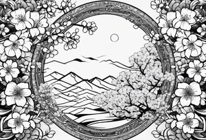 Cherry blossoms around the number 7 tattoo idea