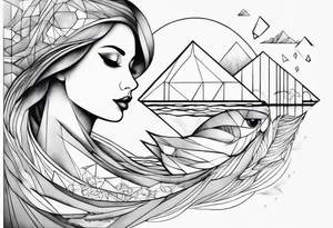 geometric lady iceberg with a man swimming tattoo idea