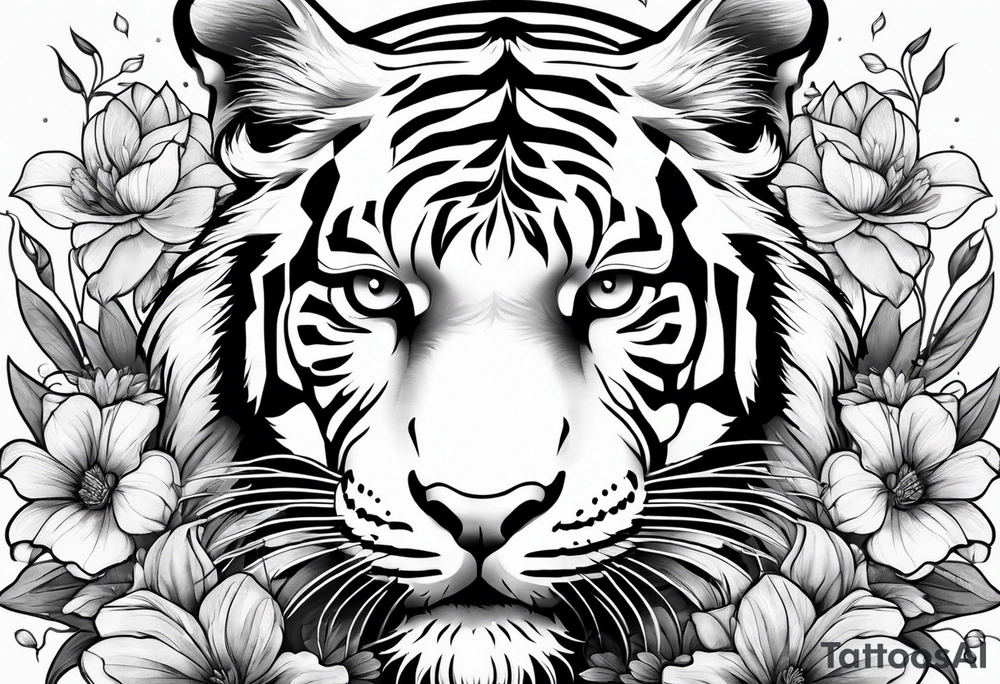 tiger with flowers tattoo idea