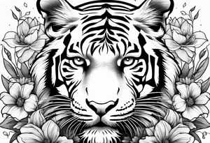tiger with flowers tattoo idea