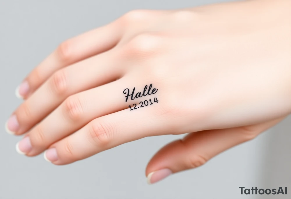simple and elegant black ring with a delicate engraving of the wedding date tattoo idea