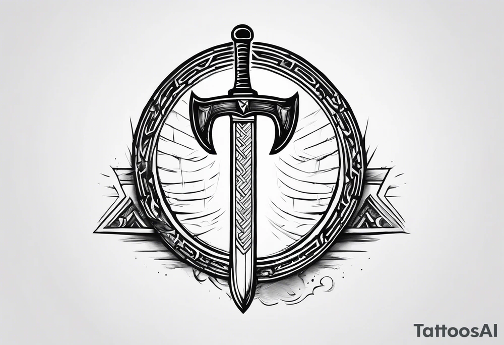 Valhalla stairs sword shield axe Valknut tattoo idea
