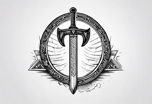 Valhalla stairs sword shield axe Valknut tattoo idea
