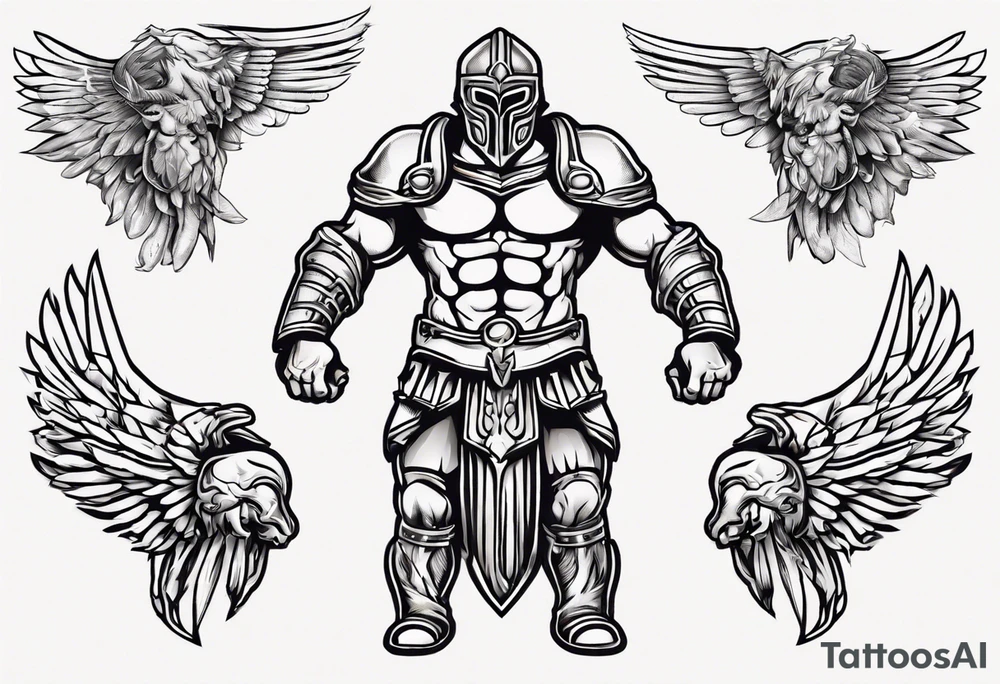 ultra-fine line linework vector of a gladiator with wings tattoo idea ultra-fine line linework vector of a gladiator with wings tattoo idea