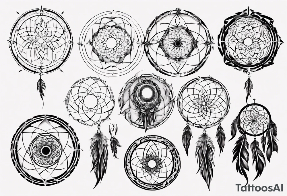 Phoenix rising blending in circles dream catcher tattoo idea