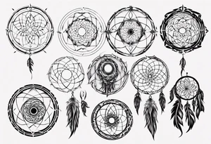 Phoenix rising blending in circles dream catcher tattoo idea