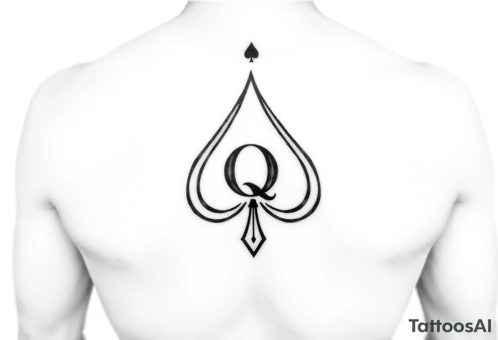 A spade womb tattoo with a Q in the center, with three points around the outside. The first reading, "BLACK". The second reading, "seed". The third reading, "ONLY". tattoo idea