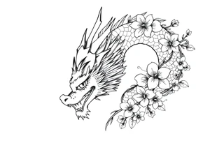 Feminine dragon w cherry blossoms tattoo idea