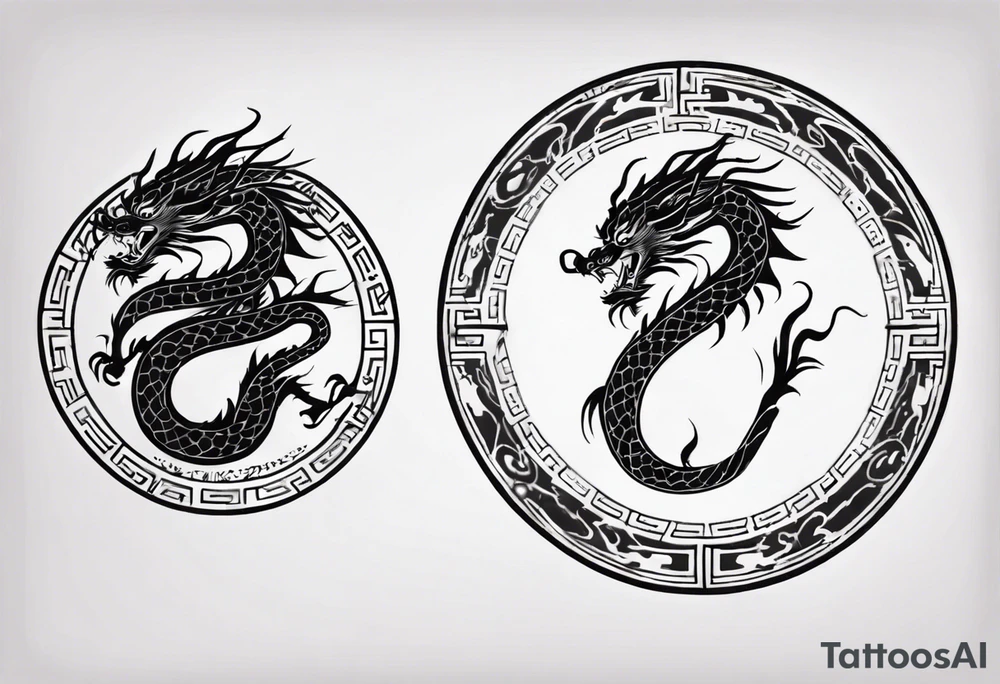 Chinese dragon in a circular shape with "02.03" written on it tattoo idea