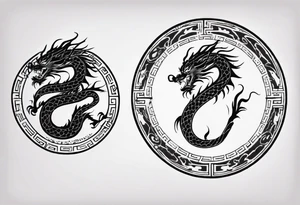 Chinese dragon in a circular shape with "02.03" written on it tattoo idea