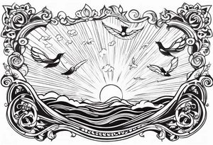 doves and sunrays across the clouds tattoo idea