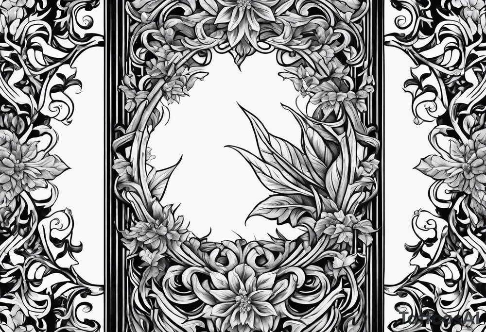 Leafy vines with sword tattoo idea