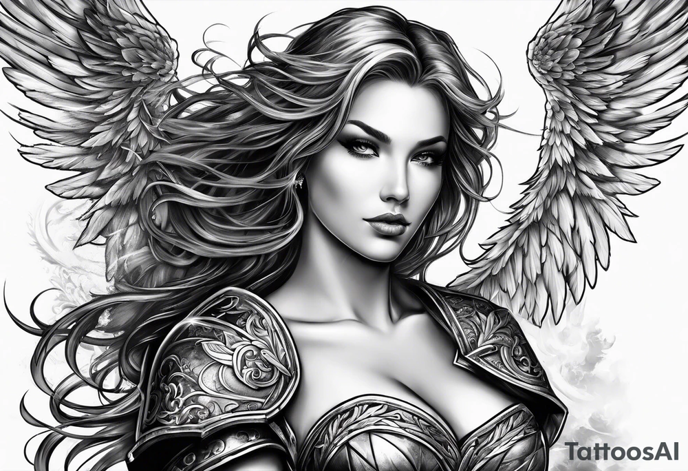 Female angel with sword and dominant tattoo idea