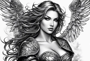 Female angel with sword and dominant tattoo idea
