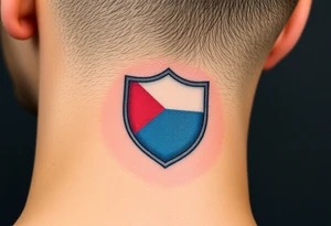 A classical Czech flag inside a shield emblem, with metallic textures enhancing its strength and durability tattoo idea